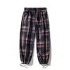 Summer Plaid dziewięciopunktowe spodnie dla mężczyzn szeroko nóg dużych luźnych luźnych legginsów American High Street proste spodni r4rm#