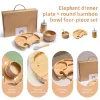 Caixas 1 Defina o conjunto de pratos de tigela de alimentação de bebês, crianças de bambu, alimentando louça de jantar com bambu copo de copo de bambu colher de pratos infantis