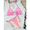 Vrouwen Badmode Sexy Driehoek Bikini 2024 Vrouwen Tweedelige Roze Jarretel Halter Push Up Micro Badpak Badpak String Y184