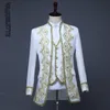 Vaguelette barock broderiblommor för män lyxiga vita svarta bröllop långa kostym jacka byxor set med väst 240312