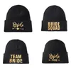 Ball Caps Winter Gebreide Cuffed Wedding Team Dames Bruid Vrijgezellenfeest Gouden Embroi