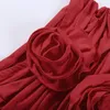 Lässige Kleider rot sexy Slim Fit Falten -Hosenträger Kleid Frauen Sommer Vintage Blumengurt hohl aus Schnüren kurzer Party Club