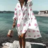 Beach Dress Bikini CoverUp Women 2023 Bohemian Printed Beachwear Robe VNeck Long Sleeve Swim Wear Cover Ups Loose Sundress 240320