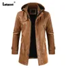 men Cool Luxury Pu Jacket Black Faux Leather Jackets With Belt Lg Trench Coats 2024 Stylish simplicity Fi Hooded Outwear i7o3#