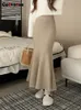 Cotvotee saias de tricô para mulheres moda cintura alta magro trompete sereia saias casual elegante tornozelo comprimento saia longa 240314