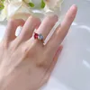 Bagues de cluster S925 Bague en argent Pigeon Blood Red 7 7mm Pierre bicolore Femme Quotidien Luxe