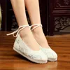 Casual Shoes Summer Chinese Beijing Cloth Women's Ancient Embroidered Lace Strap Canvas Ballet Flats Women