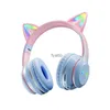Hörlurar hörlurar Ny kattörat Ear Lightening Headset Bluetooth Gradual Color Video Game Anchor Wireless H240326