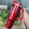 جاهز لشحن وردي فلامنغو مروي Tumblers H2.0 40oz من الفولاذ المقاوم للصدأ مقبض السيليكون مقبض غطاء القش 2nd أكواب السيارات ماء