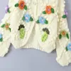 Damen Strick Herbst und Winter 2024 schöner Mädchen-Stil handgemachte bunte Blumen-Retro-Pullover langärmeliger Mantel