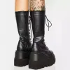 Boots Boots Boots Femme Chaussures de plate-forme Chaussures Rounue Combat militaire en cuir court en cuir noir nouveau rock punk goth goth lolita Clearance offres