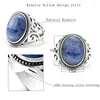 Cluster Rings 925 Sterling Silver Men's Natural Kyanite Ring Hollowed Out Design Relieves Pain Turkey Handmade Jewelry Women's Luxury Gift