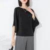 Kvinnors T-skjortor LanMrem Loose Pleated T-shirt för kvinnor Batwing ärmar Solid Color Casual Top Kvinnlig bekväma kläder 2024 2DA3991