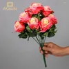 Dekorativa blommor Rose Flower Bouquet Artificial Pink Red Wedding Decoration 9 Heads Silk Fake Roses Flores Home Decor Bunch