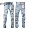 Jeans de marque violet avec lettres brodées artisanales, jambe droite américaine It4u