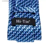 Halsband Neckband Hi-Tie Light Blue Rands Novty Silk Wedding Tie för män Handky manschettknappar Nicktie Set Fashion Design Business Party Dropship Y240325