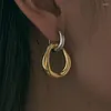 Dangle Earrings European Circle Female Retro Two-color Earring 925 Silver Pin Detachable Design Sense Ins Jewelry