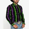 Camicie casual da uomo Moda tribale Abito sportivo vintage Party Camicia grafica trasparente Bavero abbottonato Top viola blu