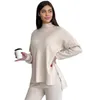 Kadınlar İki Parçalı Pantolon Katı 2 Parçası Kadın Setleri Örme Trailsuit Taşımacılık Sweater Geniş Bacak Jogging Pullover Suit Ofis Lady Elegant