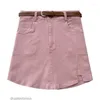 Skirts Retro Washed Basic Solid Color Elastic High Waist Thin A-Line Small Split Denim Skirt