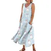 Casual Dresses Women's Summer Fashion Easter tryckt ärmlös rund nackficka klänning Vestidos de Fiesta Elegantes Para Mujer 2024