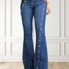 Femmes High Jeans Mode Plaine Bouton Décor Flare Jambe Longue Denim Pantalon Vintage Casual Streetwear Femme Flare Denim Pantalon 2023 240311