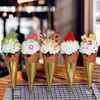 Flores decorativas bola de sorvete artificial, decoração de cone doce falso, adereço de simulação de comida, modelo de bolo, mesa de chá