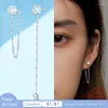 Stud Earrings WOSTU 925 Sterling Silver White Fire Opal Round For Women Double Studs Chain Long Tassel Earring Party Jewelry
