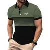 Logo Print Men Summer Short Sleeve Casual Polo Shirt, Men Stripe Golf Polo Shirt. G02B#