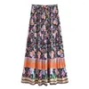 Saias Boho Queens Mulheres Hippie Verão Borla Elástica Cintura Vintage Saia Azul Floral Impresso Rayon Beach Bohemian Plissado Maxi