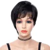 Wigs Natural Black Synthetic Short Wig for Women Pixie Cut Square Wigs with Bangs Cuttable Perruque