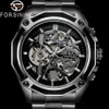 Forsining Automatic Mechanical Men Wristwatch Military Sport Clock Top Brand Luxury Black Steel Skeleton New Man Watch 8130 Y3037