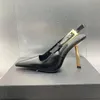 Nova Marca Stiletto Heel Slingback Bomba Vestido Sapatos Designer Sandálias Mulheres Ouro Salto Alto Brilhante Couro De Patente Apontou Toe Festa De Casamento Luxo Sling Backs