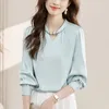 Blusas femininas elegante camisa de cetim para mulher halter o pescoço miçangas blusa mulher 2024 primavera solto sólido topos feminino ol senhora camisas blusas