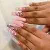 False Nails 24pcs Press On French Pink Gradient Butterfly Fake Nail Blue White Wavy Lines Full Cover