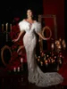 Gorgeous Feather Mermaid Wedding Dresses Pearls Bridal Gowns Off Shoulder Sequins Slim Illusion Custom Made Sweep Train Vestidos De Novia
