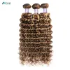 Closure Allove Highlight Bundles With Closure Deep Wave Human Hair Bundles With 4x4 Transparent Lace Closure Ombre Honey Brown Remy Hair