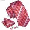 Stropdassen Stropdassen Rode Kerst Streep Mannen Stropdas Luxe Merk Jacquard Geweven Pochet Manchetknopen Set Feest Relatiegeschenk Barry.Wang Designer 6575 Y240325