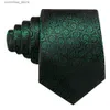 Neck Ties Neck Ties Dark Green Silk Tie Luxury Brand Elegant Woven Handkerchief Cufflinks Suit Necktie Sets Wedding Party Designer Barry.Wang 6551 Y240325