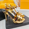 High heel sandals designer womens Patent Leathe women Horsebit sandal Ankle Buckle Summer Beach Sexy Paris Dress Classics Women 10cm Heels Golden Gold Wedding party