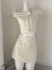 Sukienki robocze 2024 Summer Off Rzader Seksowna szczupła, nieregularna tweedowa koszula krótkie rękawki kobiety