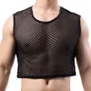 Heren Transparante Visnet Crop Top Sexy Mesh Hollow Out Tank Tops Gym Fitn Sleevel Hemdjes T-shirts Nachtclub Mini Vest 776G #