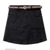 Skirts Retro Washed Basic Solid Color Elastic High Waist Thin A-Line Small Split Denim Skirt
