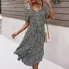 Rokken Vrouwen Vintage Bandage Jurk Bloemenprint Knop V-hals Korte Mouw Strand Dames Chic Zomervakantie Jurken Vestidos