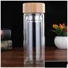 Vattenflaskor Portable Bambu Lid Cups Dubbel Walled Glass Tea Tumbler Siler Infuser Basket Transparent VT1805 Drop Delivery Home DHPQU