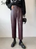 Capris Syiwidii Burgundy Leather Pants Wide Wide Leg Pounsers Korean Style Y2KファッションルーズパンツハイウエストブラックPUバギーパンツ