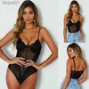 Conjunto sexy Ropa ajustada de encaje Mono sexy sin espalda para mujer Peluches de espagueti Ver a través de G-String Tentación erótica lencería ropa de noche lencería C24325