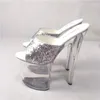 Dansskor 8 tum Summer Women's High Heel Sexy Crystal 20cm Sequined Dancer Transparent tjock bottenmodell