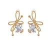 Knot Fashion Designer Stud Earrings For Women Sweet Bowknot Shining Crystal Diamond Earring Ear Rings Party Jewelry Accessories Drop D Otguw