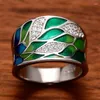 Cluster Rings Bohemia Style Green Leaf Enamel Ring For Women Charming Ladies Dance Party Birthday Girl Gift Fashion Jewelry